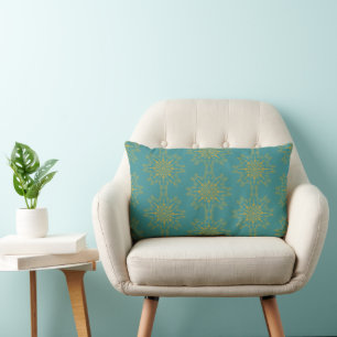 Retro Mandala Teal Lumbar Pillow