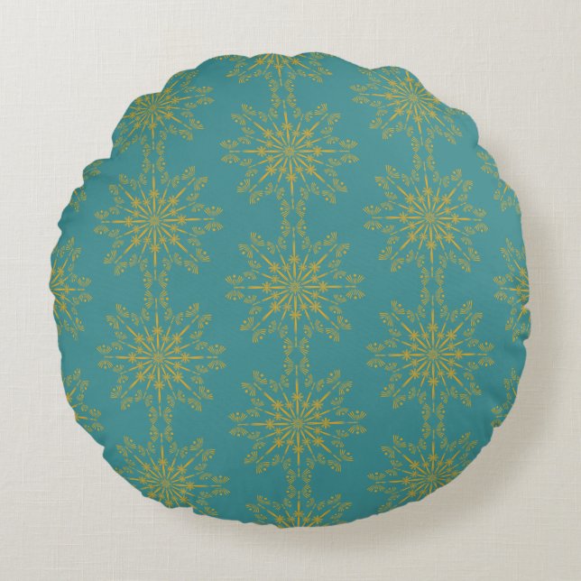 Retro Mandala Teal Round Pillow (Front)