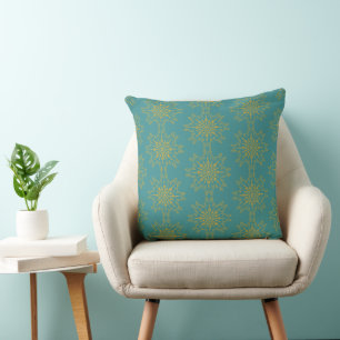 Retro Mandala Teal Throw Pillow
