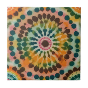 Retro Mandala Tie Dye Ceramic Tile