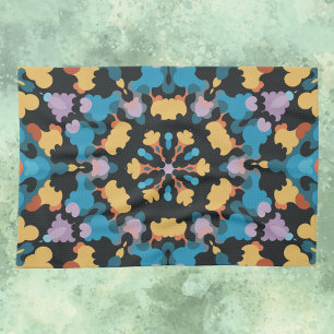 Retro Mandala Yellow Blue and Orange Kitchen Towel