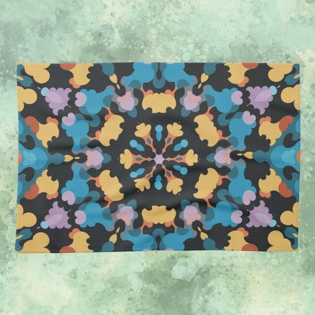 Retro Mandala Yellow Blue and Orange Kitchen Towel (Creator Uploaded)