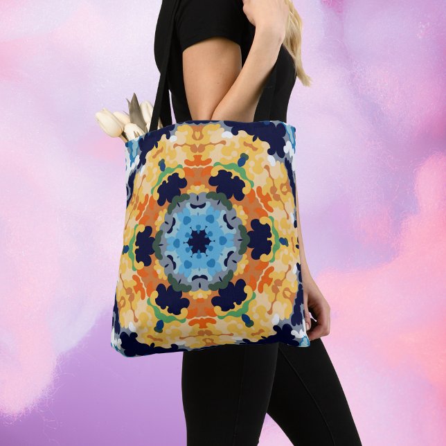 Retro Mandala Yellow Blue and Orange Tote Bag (Creator Uploaded)