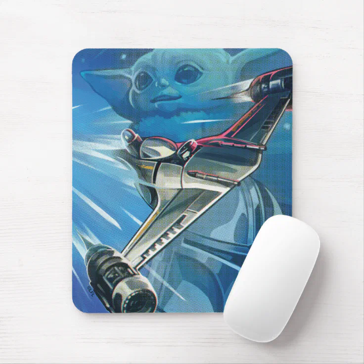 Retro Mandalorian & Grogu Hyperspace Illustration Mouse Pad Zazzle