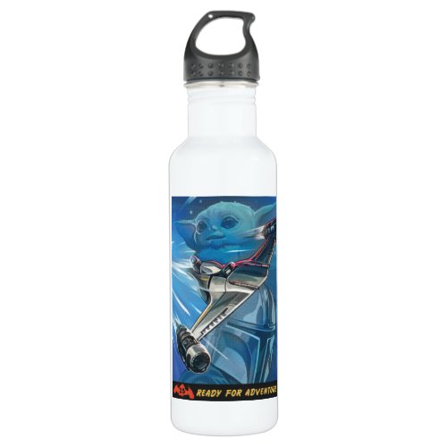 Retro Mandalorian  Grogu Hyperspace Illustration Stainless Steel Water Bottle