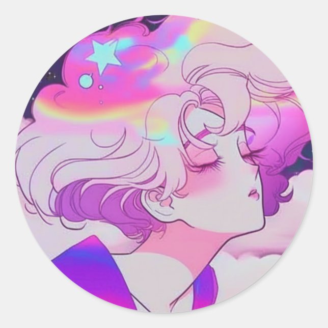 Retro Manga Hair Flip Classic Round Sticker (Front)