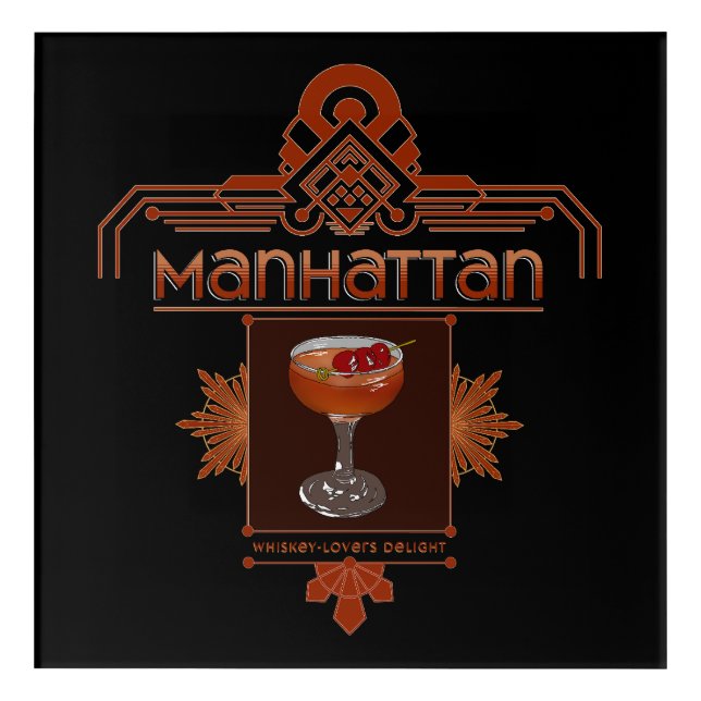 Retro Manhattan Cocktail Illustration Acrylic Print (Front)