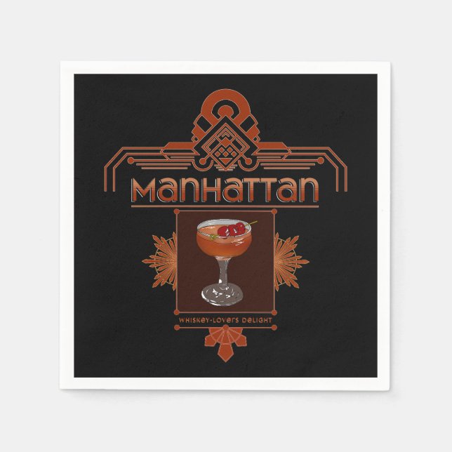 Retro Manhattan Cocktail Illustration Napkins (Front)