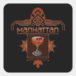 Retro Manhattan Cocktail Illustration Square Sticker