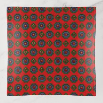 Retro Manley Red Mid-century Pattern Floral Trinket Tray by camcguire at Zazzle