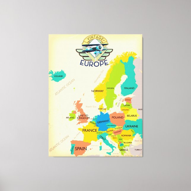 Retro Map Of Europe. Canvas Print (Front)