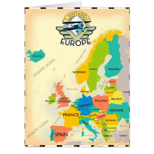 Retro Map Of Europe. Card (Front)