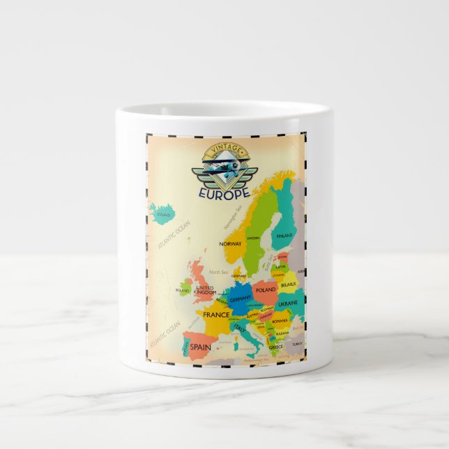 Retro Map Of Europe. Giant Coffee Mug (Front)