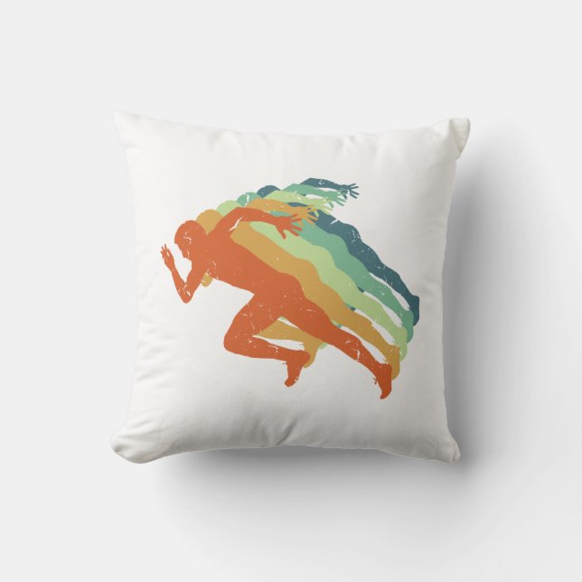 Retro Marathon Runner Running Player Sports Fan Throw Pillow (Front)