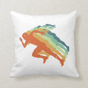 Retro Marathon Runner Running Player Sports Fan Throw Pillow