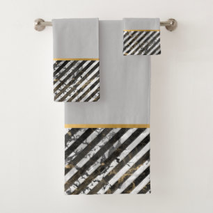 RETRO MARBLE STRIPE GREY BATHROOM TOWEL SET