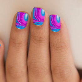 Retro Marble Swirl Teal Pink Minx Nail Art