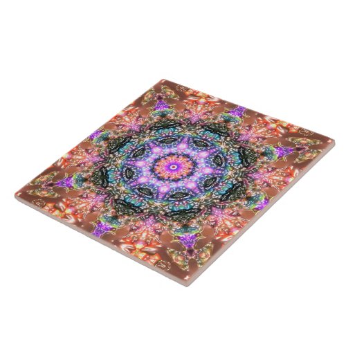 Retro marbled flower colored skin tones persian   ceramic tile