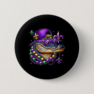Retro Mardi Gras Alligator Mardigator Crocodile Fu Button
