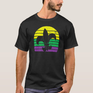 Retro Mardi Gras Fleur De Lis Silhouette Carnival T-Shirt