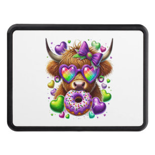 Retro Mardi Gras , Highland Cow Hitch Cover