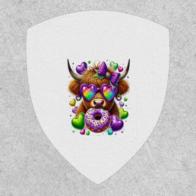 Retro Mardi Gras , Highland Cow Patch (Front)