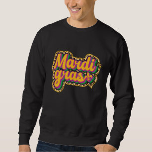Retro Mardi Gras Masquerade Beads Parade Leopard Sweatshirt