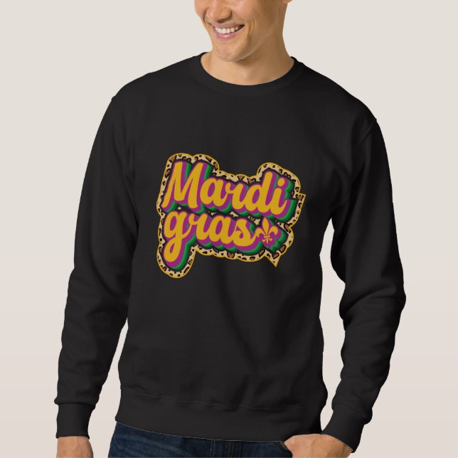 Retro Mardi Gras Masquerade Beads Parade Leopard Sweatshirt (Front)