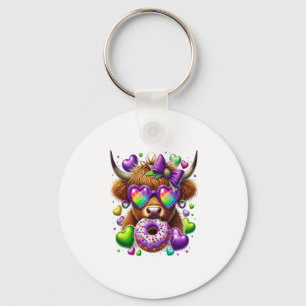 Retro Mardi Gras Png, Highland Cow Keychain