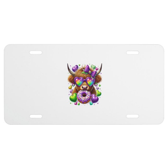Retro Mardi Gras Png, Highland Cow License Plate (Front)