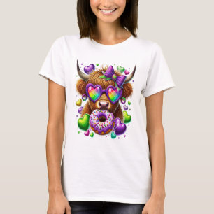 Retro Mardi Gras Png, Highland Cow T-Shirt