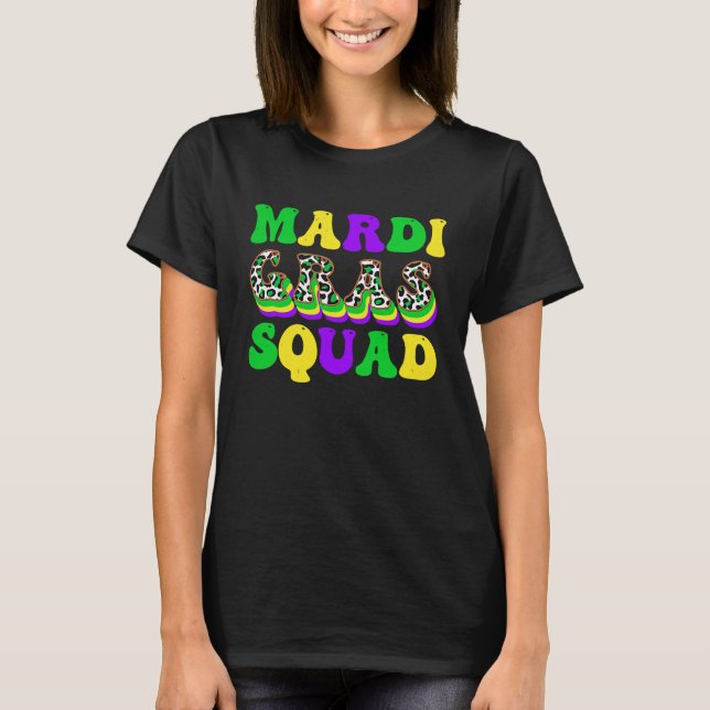 Retro Mardi Gras Squad Leopard Print Family Matchi T-Shirt (Front)