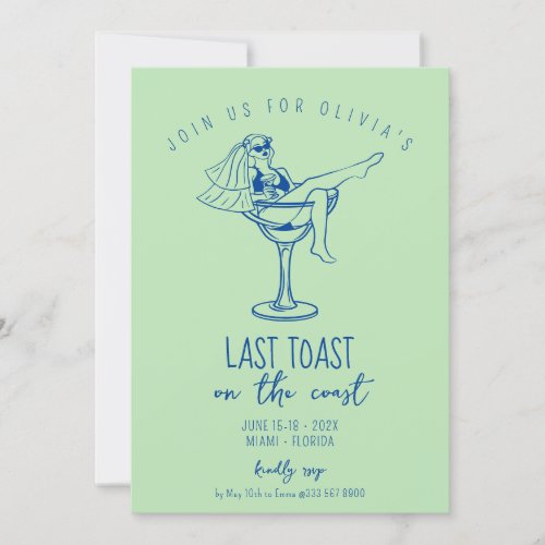 retro marg coastal beach bachelorette weekend invitation