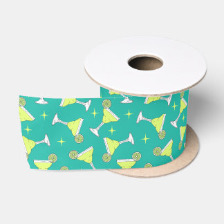 Retro Margarita Cocktails Patterned Blue and Lime Satin Ribbon