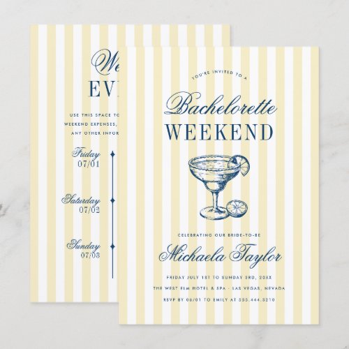 Retro Margarita Preppy Bachelorette Weekend Invitation