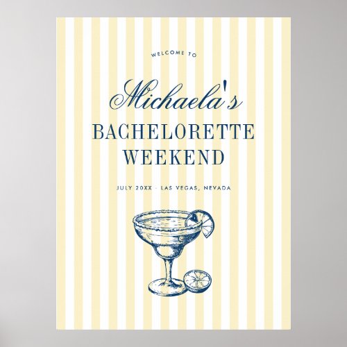 Retro Margarita Preppy Bachelorette Welcome Poster