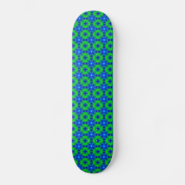 Retro Margeriten u. Sterne Artdeco in grün blau Skateboard Deck (Front)