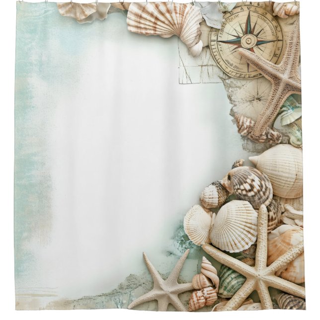 Retro Maritime Beach Scene Shower Curtain (Front)