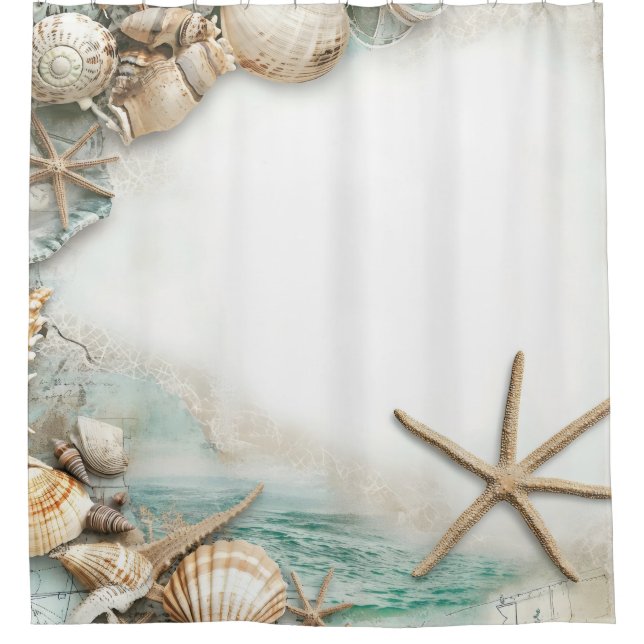 Retro Maritime Beach Scene Shower Curtain (Front)