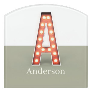 Retro Marquee Letter A Personalized Door Sign