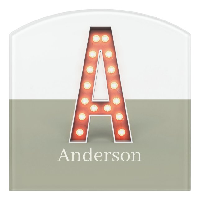 Retro Marquee Letter A Personalized Door Sign (Contour Front)