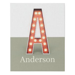 Retro Marquee Letter A Personalized Faux Canvas Print