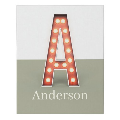 Retro Marquee Letter A Personalized Faux Canvas Print
