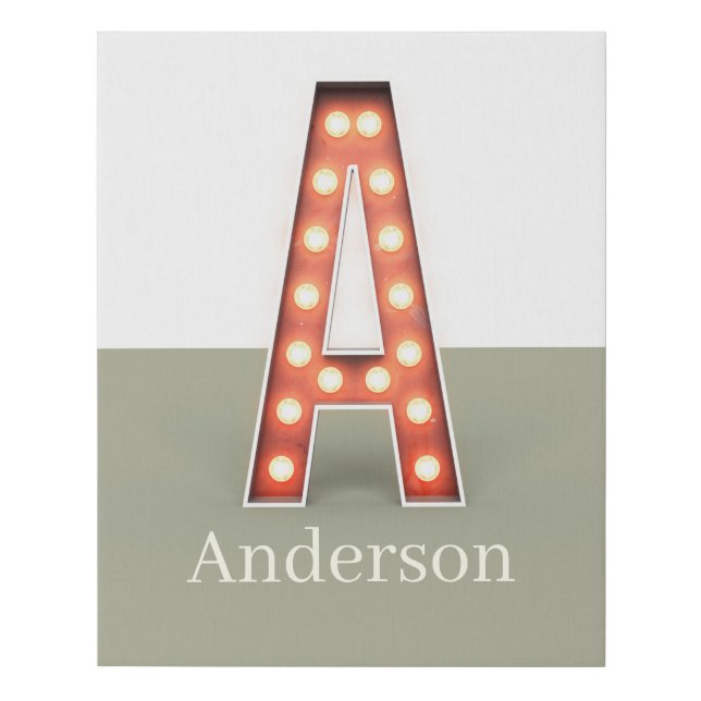 Retro Marquee Letter A Personalized Faux Canvas Print (Front)