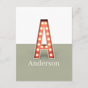 Retro Marquee Letter A Personalized Postcard