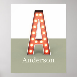 Retro Marquee Letter A Personalized Poster