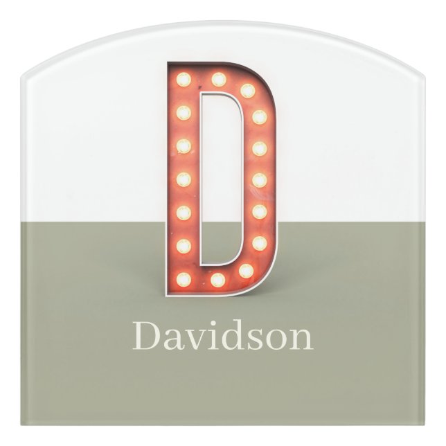 Retro Marquee Letter D Personalized Door Sign (Contour Front)