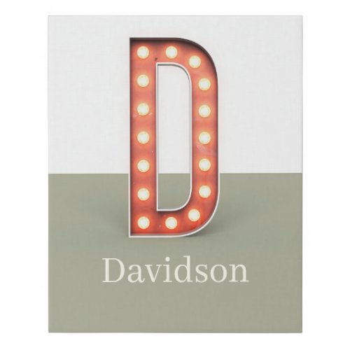 Retro Marquee Letter D Personalized Faux Canvas Print
