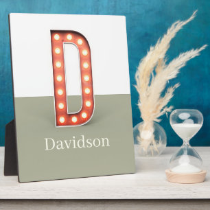 Retro Marquee Letter D Personalized Plaque