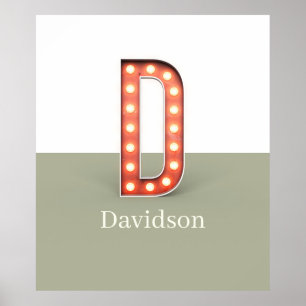 Retro Marquee Letter D Personalized Poster